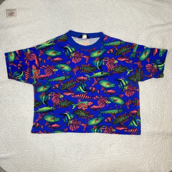 Vintage Columbia Neon Fish AOP T-Shirt: One Size - Picture 1 of 9